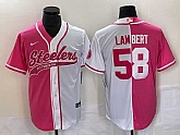 Men's Pittsburgh Steelers #58 Jack Lambert Pink White Two Tone With Patch Cool Base Stitched Baseball Jersey,baseball caps,new era cap wholesale,wholesale hats